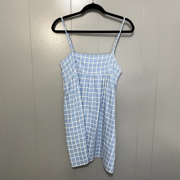 Urban Outfitters Rochelle Blue Windowpane Babydoll Sleeveless Mini Dress M - Picture 2 of 8